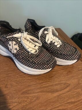 Tory Burch Tweed Knit Platform Sneakers - Cream Laces